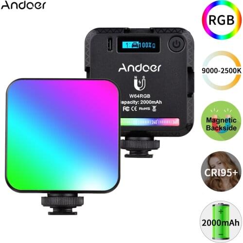 W64 RGB Mini RGB LED Video Light CRI95+ 2500K-9000K Photography Fill Light Rechargeable for Video Online Conference Lighting