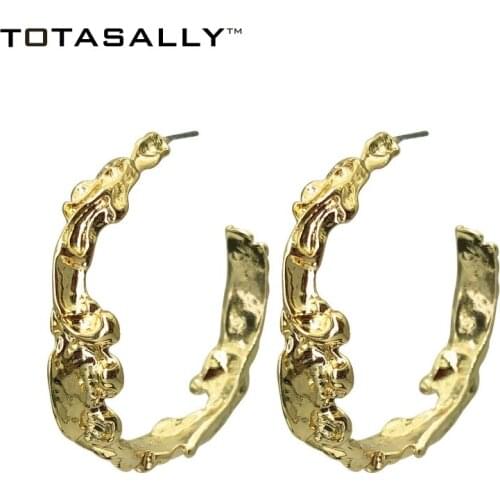 TOTASALLY fashion vintage metal style Hoop Earrings Women golden irregular shape C Ear Hoops DropShipping Earrings Jewelries