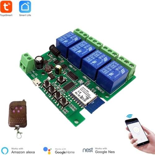Tuya Wifi Remote Control RF 4 Channel DIY Switch Wireless Home Intelligent Switch 5-32V Control by IOS Android Inching Interlock