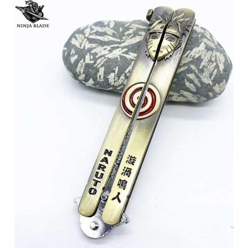 Uzumaki Kurama Boy Balisong Model Uchiha Sasuke Susanoo Shinobi Anime Collection Blunt Blade Butterfly Metal Trainer Knife