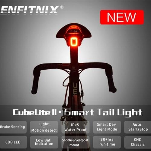 ENFITNIX Cubelite2 Bicycle Flashlight Bike Rear Smart Taillight Brake Sensing Waterproof LED Day Light Saddle Seatpost Light