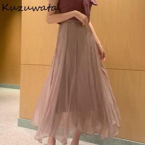 Kuzuwata High Waist Hip A Line Skirt Women Solid Spring Summer 2021 New Outwear Jupe Femme Slim All Match Faldas Mujer