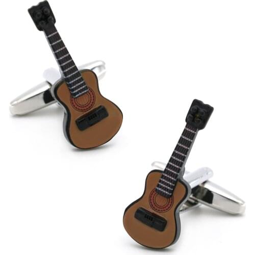 Mens Guitar Cuff Links Copper Material Coffee Color