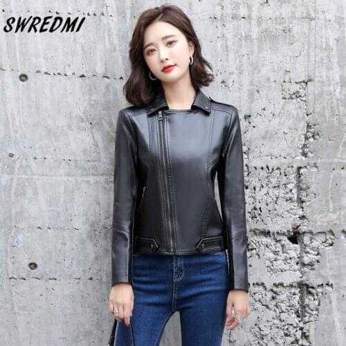 SWREDMI Motorcycle Leather Jacket Female Black Epault Slim Fashion Coat High Quality Faux Leather Clothing Women Plus M-5X L