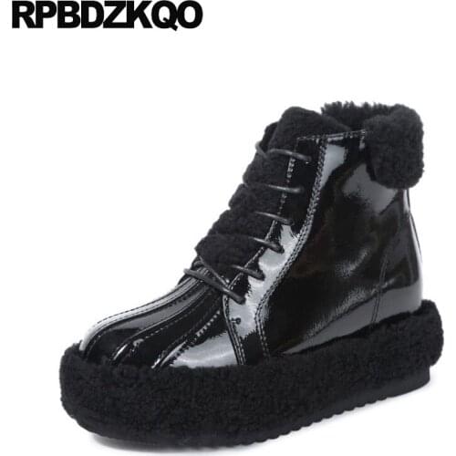Designer Lace Up Metallic Beige Muffin Platform Black Shoes Short Winter Blue Elevator Flatform Women Ankle Boots 2021 Round Toe