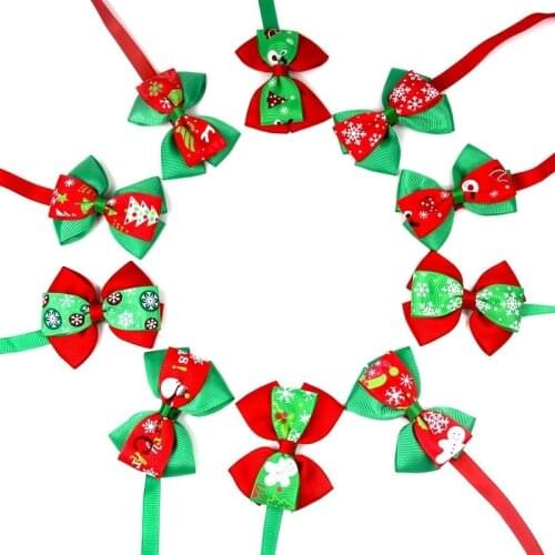10pcs Christmas Holiday Pet Cat Dog Collar Bow Tie Adjustable Neck Strap Cat Dog Grooming Accessories Pet Product Supplies
