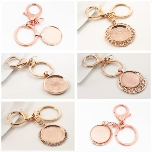 25mm Inner Size Rose Gold Color Cameo Setting Base;Handmade Cameo Setting, Metal Key Chains Accessor