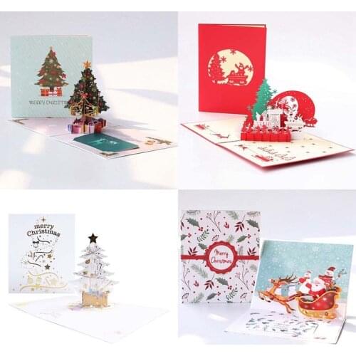 3D Christmas Tree Deer Car Santa Pop-Up Cards Festival New Year Card Creative Xmas Gift Andmade Greeting Cards Party Decoration