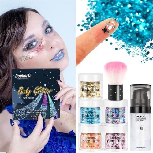 5 Boxes Face Body Makeup Sequins Glitter Eye Sparkly Glitter Flash Heart Loose Sequins Glitter Eyeshadow With Primer, Brush