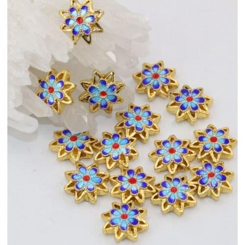 5pcs 18 style exquisite cloisonne accessories round flower barrel butterfly carved enamel spacer beads gold-color finding B2469