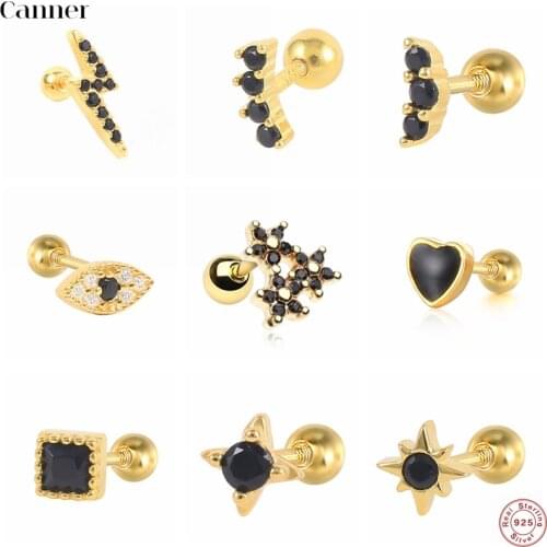 Canner 1pcs 100% Real 925 Sterling Silver Stud Earrings CZ Geometric Earrings For Women Jewelry Piercing pendientes Aretes W5