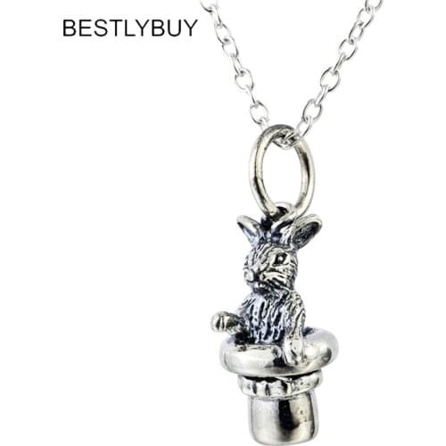 BESTLYBUY 925 Sterling Silver Rabbit necklace Magicians Jewelry Bunny with Top Hat Magic Trick Art necklace