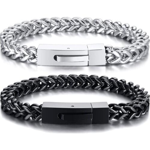 Mens Stainless Steel 6mm 8.5 Inch Franco Link Chain Bracelet Bangle Black / Silver for High Quality Gifts