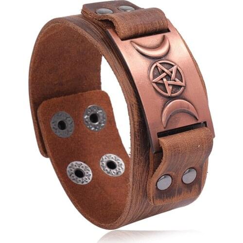 Viking Totem pattern Charms Flat Genuine Leather Bracelet Wide Cuff Bangle Jewelry Punk Men Jewelry Gift Mens Party Birthday
