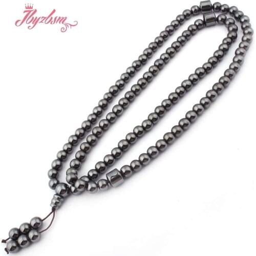 8mm Black Round (No Magnetic) Hematite Natural Stone Beads Tibetan Pyayer Mala Buddish 108 Prayer Beads 31" Free Shipping