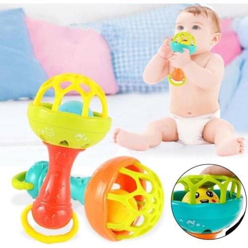 Baby Soft Rubber Can Bite Teether Rattles Multifunctional with Baby Teether Hand Baby Rattles Grip E9E4