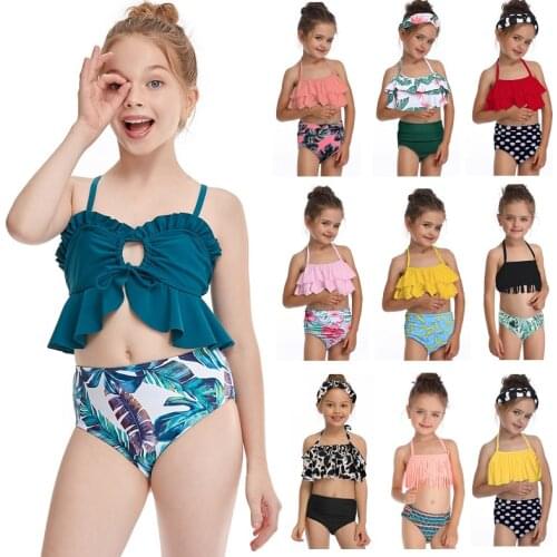 2021 Girls Swimsuit High Waist Split Two-pieces Swimwear Little Girls Bikini Sets Kids Summer Beachwear Childrens Bathing Suit