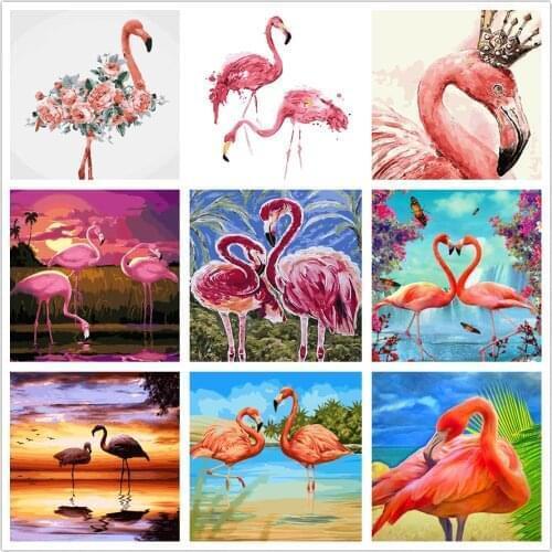 DIY Painting By Numbers Flamingo Animals Picture HandPainted Oil Painting Gift Paint For Adults Children 40*50cm