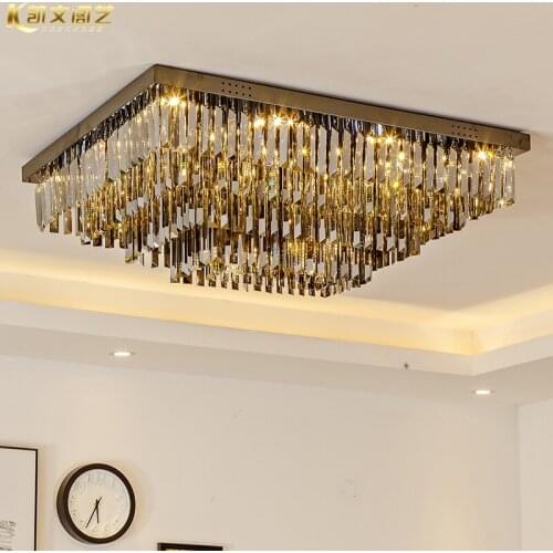 Smoke gray crystal lamp rectangular living room lighting led ceiling lamp modern minimalist restaurant lighting bedroom lighting
