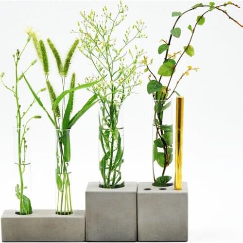 Concrete cement creative vase mould home office desktop green water culture container glass test tube base silica gel mold