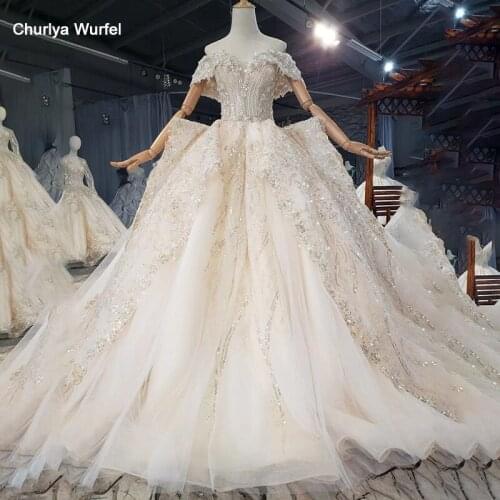 HTL1730 Extremely Beautiful Crystal Appliques Wedding Dress 2020 Beading Pearls Lace Up Back vestidos de novia para boda civil