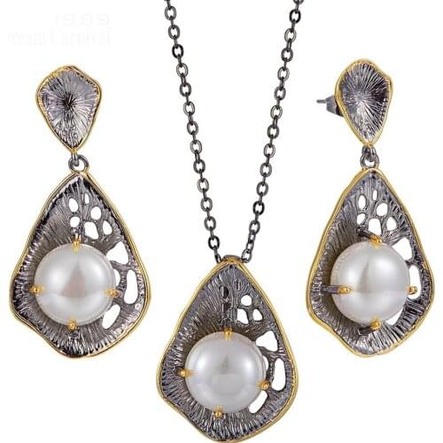 New Feminine Necklace & Earrings Set for Women Trendy Pearl on Leaves Design Party Must Have Jewelry Set Drop shipping