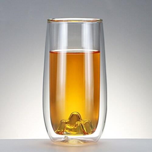 Creative high borosilicate Mount Fuji glass double layer simple without cover tea cup transparent insulated glass water cup