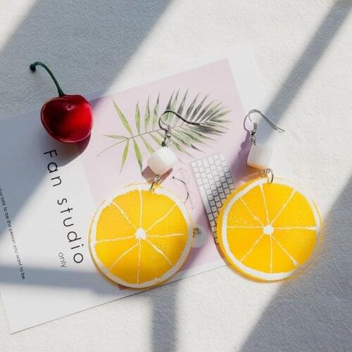 Summer Resin Fresh Lemon Orange Slice Drop Earrings Women Acrylic Fruit Jewelry T84A