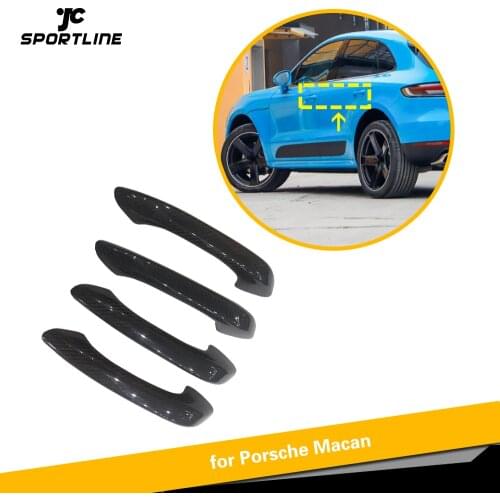 For Porsche Macan 95B 2018- 2019 Real Carbon Fiber Car Door Handle Cover Trim Without Smart Key LHD