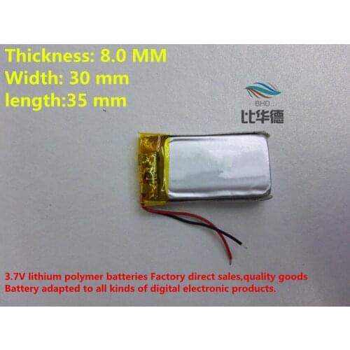 )Polymer lithium battery 3.7 V, 803035 083035 can be customized wholesale CE FCC ROHS MSDS quality certification
