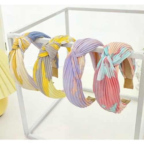 Print Dying Cross Knot Wide Folds Headband for Women Girl Fashion Korean Hairband Hair Accessories Wholesale Dropshipping