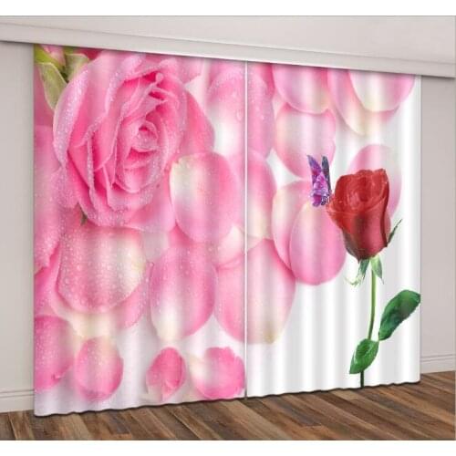 Wedding decoration Romantic roses 3D Window Curtains Living Room Woman bedroom Cortina Drapes Rideaux Customized size pillowcase
