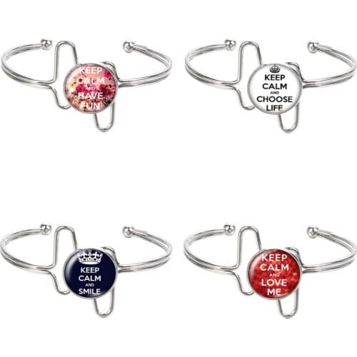 Planted silver color/golden Cuff Bracelets Glass Cabochon KEEP CALM &LOVE SMILE Bangle Bracelet For Women jewelry ZB0296/0297