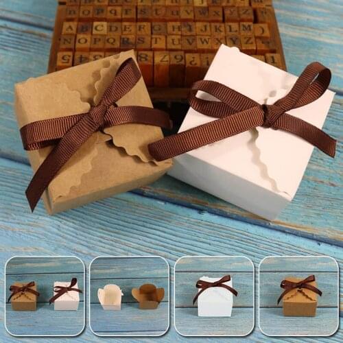 Wedding Candy Boxes With Ribbon Kraft Paper Box Party Birthday Gift Box Candy Box White Khaki Kraft Paper Color Baking Material