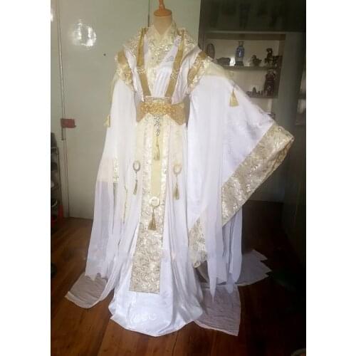 Universal White Golden Male Swordmen Prince Scholar Hanfu Wide Sleeve Photograohy Cosplay Drama Costume Vintage Novel Hero