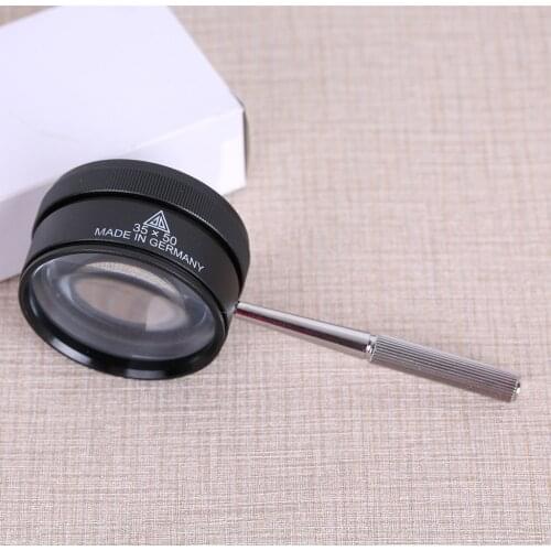 35X 50mm Magnifying Jeweler Loupe Zoom Glasses Hand Held Low Vision Pocket Portable Magnifier Fresnel Lens With Metal Handle