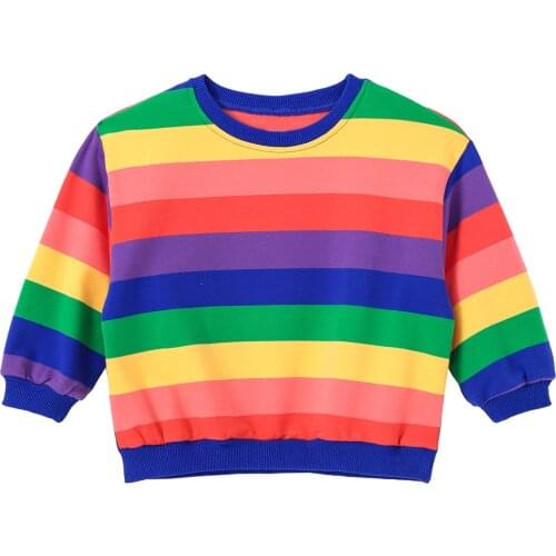 Spring Autumn Baby Sweatshirt Children Clothes Boys Girls Long Sleeve Rainbow Striped Casual Loose Tops Kids Clothing 1-8 Years