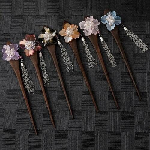 New Flower Hair Forks Retro Style Long Tassels Hairpins Clips Wooden Hair Sticks Beads Step Shake Chinese Wedding Bride Hairpins