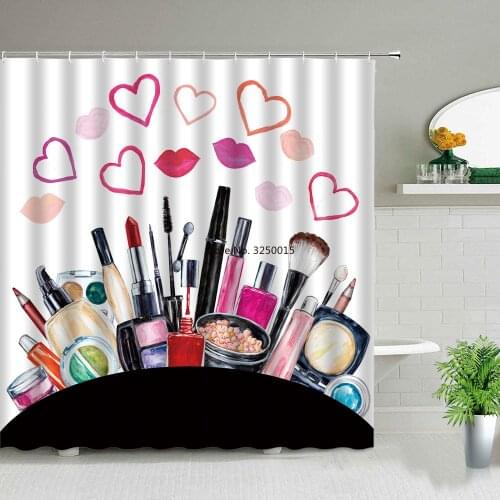 Waterproof Shower Curtains Sexy Red Lip Creative Printed Bathroom Decor Girl Valentines Day Backdrop Fabric Curtain Set