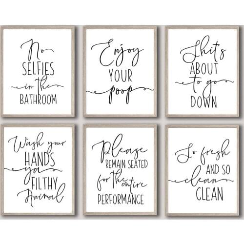Funny Bathroom Sign Canvas Poster Wall Art Prints Enjoy Your Poop Please Remain Seated Toilet Signs Bathroom Wall Decoration113