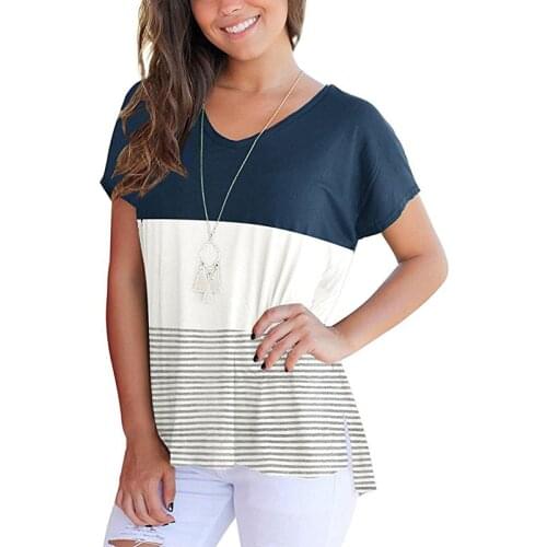 2019 Summer Women Tops Basic Shirts Short Sleeves O-Neck Korean Style Blouses Women Plus Size Clothes Three Colors Patchwork Top