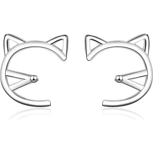 KOFSAC New Fashion 925 Sterling Silver Stud Earrings For Women Party Simple Cute Cat Head Earring Valentines Day Jewelry Gifts