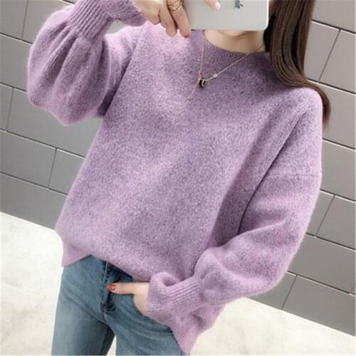 2021 Korean Autumn Winter Korean Women Sweater Casual O Neck Solid Knitted Pullover Loose Flare Sleeve Elegant Sweaters Women