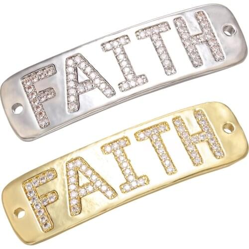 ZHUKOU 14x47mm Brass FAITH letter crystal connectors for women/men DIY Bracelet jewelry accessories making findings model:VS446