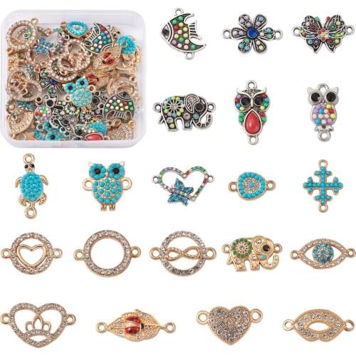 40Pcs Jewelry Connectors Charms Alloy Resin Rhinestone Links Mix Heart Cross Butterfly Owl Fish Turtle Shape For Bracelet Making