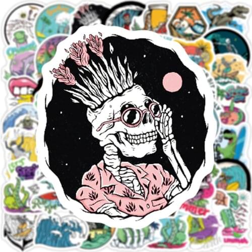10/50PCS VSCO SKull Summer Beach Surfing Stickers for Water Bottle Guitar Skateboard Graffiti Waterproof Decals Sticker Pack Toy