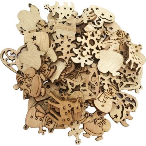 50pcs Unfinished Christmas Wooden Ornaments Wood Blanks Hanging Embellishments Crafts for DIY Christmas Hanging Decoration