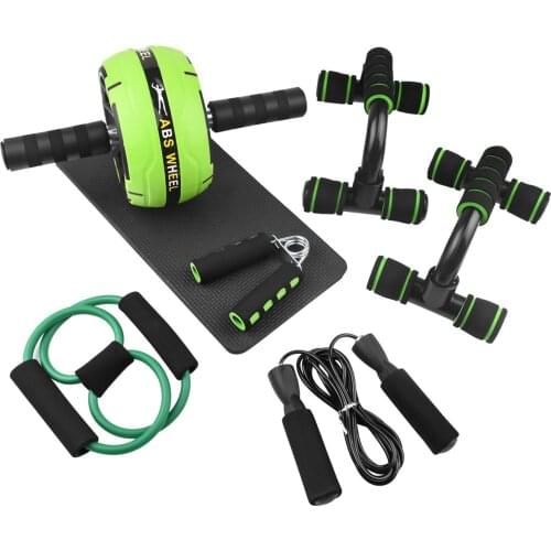 7PCS AB Wheel Roller Kit ABS Abdominal Wheel with Knee Pad Jump Rope Push-up Gripper Home Gym Exercise Workout Fitness Equipment