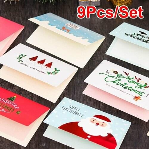 9Pcs Christmas Paper Greeting Card Message Card Gift Card for Christmas Party Chinese New Year Red Card