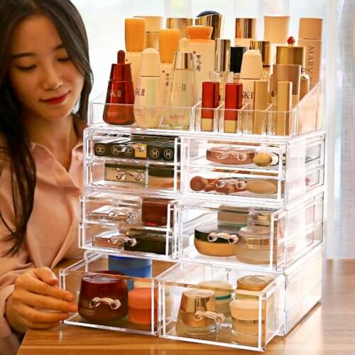 Acrylic Makeup Organizer Jewelry Storage Box Cosmetics Jewelry Display Plastic Box Transparent Drawer Powder Storage Lipstick